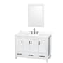 Wyndham Collection Sheffield 48" Free Standing Single Basin Vanity Set with Cabinet, Quartz Vanity Top, and Framed Mirror White / White Quartz Top / Brushed Chrome Hardware