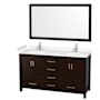 Wyndham Collection Sheffield 60" Free Standing Double Basin Vanity Set with Cabinet, Cultured Marble Vanity Top, and Framed Mirror Espresso / Carrara Cultured Marble Top / Brushed Chrome Hardware