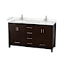 Wyndham Collection Sheffield 60" Free Standing Double Basin Vanity Set with Cabinet and Cultured Marble Vanity Top Espresso / Carrara Cultured Marble Top / Brushed Chrome Hardware
