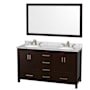 Wyndham Collection Sheffield 60" Free Standing Double Basin Vanity Set with Cabinet, Marble Vanity Top, and Framed Mirror Espresso / White Carrara Marble Top / Brushed Chrome Hardware