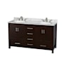 Wyndham Collection Sheffield 60" Free Standing Double Basin Vanity Set with Cabinet and Marble Vanity Top Espresso / White Carrara Marble Top / Brushed Chrome Hardware