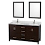 Wyndham Collection Sheffield 60" Free Standing Double Basin Vanity Set with Hardwood Cabinet, Marble Vanity Top, Framed Mirrors, and Undermount Rectangular Sinks Espresso / White Carrara Marble Top / Brushed Chrome Hardware