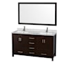 Wyndham Collection Sheffield 60" Free Standing Double Basin Vanity Set with Cabinet, Marble Vanity Top, and Framed Mirror Espresso / White Carrara Marble Top / Brushed Chrome Hardware