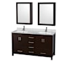 Wyndham Collection Sheffield 60" Free Standing Double Basin Vanity Set with Cabinet, Marble Vanity Top, and Medicine Cabinets Espresso / White Carrara Marble Top / Brushed Chrome Hardware