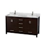 Wyndham Collection Sheffield 60" Free Standing Double Basin Vanity Set with Cabinet and Marble Vanity Top Espresso / White Carrara Marble Top / Brushed Chrome Hardware