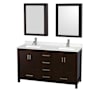 Wyndham Collection Sheffield 60" Free Standing Double Basin Vanity Set with Cabinet, Quartz Vanity Top, and Medicine Cabinet Espresso / Giotto Quartz Top / Brushed Chrome Hardware