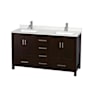 Wyndham Collection Sheffield 60" Free Standing Double Basin Vanity Set with Cabinet and Quartz Vanity Top Espresso / Giotto Quartz Top / Brushed Chrome Hardware