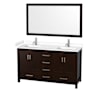 Wyndham Collection Sheffield 60" Free Standing Double Basin Vanity Set with Cabinet, Cultured Marble Vanity Top, and Framed Mirror Espresso / White Cultured Marble Top / Brushed Chrome Hardware