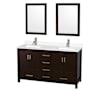 Wyndham Collection Sheffield 60" Free Standing Double Basin Vanity Set with Cabinet, Quartz Vanity Top, and Framed Mirror Espresso / White Quartz Top / Brushed Chrome Hardware