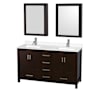 Wyndham Collection Sheffield 60" Free Standing Double Basin Vanity Set with Cabinet, Quartz Vanity Top, and Medicine Cabinet Espresso / White Quartz Top / Brushed Chrome Hardware