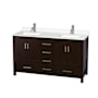 Wyndham Collection Sheffield 60" Free Standing Double Basin Vanity Set with Cabinet and Quartz Vanity Top Espresso / White Quartz Top / Brushed Chrome Hardware