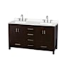 Wyndham Collection Sheffield 60" Free Standing Double Basin Vanity Set with Cabinet and Quartz Vanity Top Espresso / White Quartz Top / Brushed Chrome Hardware