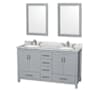 Wyndham Collection Sheffield 60" Free Standing Double Basin Vanity Set with Hardwood Cabinet, Marble Vanity Top, Framed Mirrors, and Undermount Oval Sinks Gray / White Carrara Marble Top / Brushed Chrome Hardware