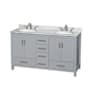 Wyndham Collection Sheffield 60" Free Standing Double Basin Vanity Set with Cabinet and Marble Vanity Top Gray / White Carrara Marble Top