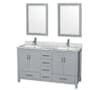 Wyndham Collection Sheffield 60" Free Standing Double Basin Vanity Set with Hardwood Cabinet, Marble Vanity Top, Framed Mirrors, and Undermount Rectangular Sinks Gray / White Carrara Marble Top / Brushed Chrome Hardware