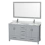 Wyndham Collection Sheffield 60" Free Standing Double Basin Vanity Set with Cabinet, Marble Vanity Top, and Framed Mirror Gray / White Carrara Marble Top / Brushed Chrome Hardware
