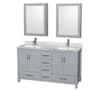 Wyndham Collection Sheffield 60" Free Standing Double Basin Vanity Set with Cabinet, Marble Vanity Top, and Medicine Cabinets Gray / White Carrara Marble Top / Brushed Chrome Hardware