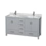 Wyndham Collection Sheffield 60" Free Standing Double Basin Vanity Set with Cabinet and Marble Vanity Top Gray / White Carrara Marble Top