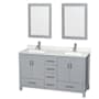 Wyndham Collection Sheffield 60" Free Standing Double Basin Vanity Set with Cabinet, Quartz Vanity Top, and Framed Mirror Gray / Giotto Quartz Top / Brushed Chrome Hardware