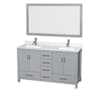 Wyndham Collection Sheffield 60" Free Standing Double Basin Vanity Set with Cabinet, Quartz Vanity Top, and Framed Mirror Gray / Giotto Quartz Top / Brushed Chrome Hardware