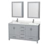 Wyndham Collection Sheffield 60" Free Standing Double Basin Vanity Set with Cabinet, Quartz Vanity Top, and Medicine Cabinet Gray / Giotto Quartz Top / Brushed Chrome Hardware