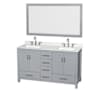 Wyndham Collection Sheffield 60" Free Standing Double Basin Vanity Set with Cabinet, Quartz Vanity Top, and Framed Mirror Gray / Giotto Quartz Top / Brushed Chrome Hardware
