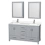 Wyndham Collection Sheffield 60" Free Standing Double Basin Vanity Set with Cabinet, Quartz Vanity Top, and Medicine Cabinet Gray / White Quartz Top / Brushed Chrome Hardware