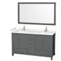 Wyndham Collection Sheffield 60" Free Standing Double Basin Vanity Set with Cabinet, Cultured Marble Vanity Top, and Framed Mirror Dark Gray / Carrara Cultured Marble Top / Brushed Chrome Hardware