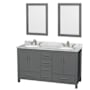Wyndham Collection Sheffield 60" Free Standing Double Basin Vanity Set with Hardwood Cabinet, Marble Vanity Top, Framed Mirrors, and Undermount Oval Sinks Dark Gray / White Carrara Marble Top / Brushed Chrome Hardware