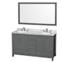 Wyndham Collection Sheffield 60" Free Standing Double Basin Vanity Set with Cabinet, Marble Vanity Top, and Framed Mirror Dark Gray / White Carrara Marble Top / Brushed Chrome Hardware
