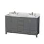 Wyndham Collection Sheffield 60" Free Standing Double Basin Vanity Set with Cabinet and Marble Vanity Top Dark Gray / White Carrara Marble Top / Brushed Chrome Hardware