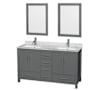 Wyndham Collection Sheffield 60" Free Standing Double Basin Vanity Set with Hardwood Cabinet, Marble Vanity Top, Framed Mirrors, and Undermount Rectangular Sinks Dark Gray / White Carrara Marble Top / Brushed Chrome Hardware