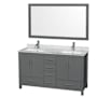 Wyndham Collection Sheffield 60" Free Standing Double Basin Vanity Set with Cabinet, Marble Vanity Top, and Framed Mirror Dark Gray / White Carrara Marble Top / Brushed Chrome Hardware