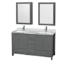 Wyndham Collection Sheffield 60" Free Standing Double Basin Vanity Set with Cabinet, Marble Vanity Top, and Medicine Cabinets Dark Gray / White Carrara Marble Top / Brushed Chrome Hardware