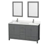 Wyndham Collection Sheffield 60" Free Standing Double Basin Vanity Set with Cabinet, Quartz Vanity Top, and Framed Mirror Dark Gray / Giotto Quartz Top / Brushed Chrome Hardware