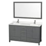 Wyndham Collection Sheffield 60" Free Standing Double Basin Vanity Set with Cabinet, Quartz Vanity Top, and Framed Mirror Dark Gray / Giotto Quartz Top / Brushed Chrome Hardware