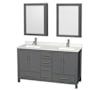 Wyndham Collection Sheffield 60" Free Standing Double Basin Vanity Set with Cabinet, Quartz Vanity Top, and Medicine Cabinet Dark Gray / Giotto Quartz Top / Brushed Chrome Hardware