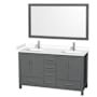 Wyndham Collection Sheffield 60" Free Standing Double Basin Vanity Set with Cabinet, Cultured Marble Vanity Top, and Framed Mirror Dark Gray / White Cultured Marble Top / Brushed Chrome Hardware