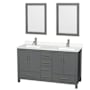 Wyndham Collection Sheffield 60" Free Standing Double Basin Vanity Set with Cabinet, Quartz Vanity Top, and Framed Mirror Dark Gray / White Quartz Top / Brushed Chrome Hardware