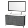 Wyndham Collection Sheffield 60" Free Standing Double Basin Vanity Set with Cabinet, Quartz Vanity Top, and Framed Mirror Dark Gray / White Quartz Top / Brushed Chrome Hardware