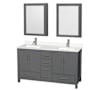 Wyndham Collection Sheffield 60" Free Standing Double Basin Vanity Set with Cabinet, Quartz Vanity Top, and Medicine Cabinet Dark Gray / White Quartz Top / Brushed Chrome Hardware