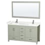 Wyndham Collection Sheffield 60" Free Standing Double Basin Vanity Set with Cabinet, Cultured Marble Vanity Top, and Framed Mirror Light Green / Carrara Cultured Marble Top / Brushed Nickel Hardware
