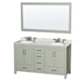 Wyndham Collection Sheffield 60" Free Standing Double Basin Vanity Set with Cabinet, Marble Vanity Top, and Framed Mirror Light Green / Brushed Nickel Hardware