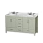 Wyndham Collection Sheffield 60" Free Standing Double Basin Vanity Set with Cabinet and Marble Vanity Top Light Green / Brushed Nickel Hardware