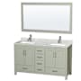 Wyndham Collection Sheffield 60" Free Standing Double Basin Vanity Set with Cabinet, Marble Vanity Top, and Framed Mirror Light Green / Brushed Nickel Hardware