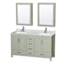 Wyndham Collection Sheffield 60" Free Standing Double Basin Vanity Set with Cabinet, Marble Vanity Top, and Medicine Cabinets Light Green / Brushed Nickel Hardware