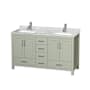 Wyndham Collection Sheffield 60" Free Standing Double Basin Vanity Set with Cabinet and Marble Vanity Top Light Green / Brushed Nickel Hardware