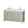 Wyndham Collection Sheffield 60" Free Standing Double Basin Vanity Set with Cabinet and Quartz Vanity Top Light Green / Giotto Quartz Top / Brushed Nickel Hardware