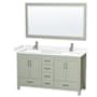 Wyndham Collection Sheffield 60" Free Standing Double Basin Vanity Set with Cabinet, Cultured Marble Vanity Top, and Framed Mirror Light Green / White Cultured Marble Top / Brushed Nickel Hardware