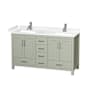 Wyndham Collection Sheffield 60" Free Standing Double Basin Vanity Set with Cabinet and Cultured Marble Vanity Top Light Green / White Cultured Marble Top / Brushed Nickel Hardware